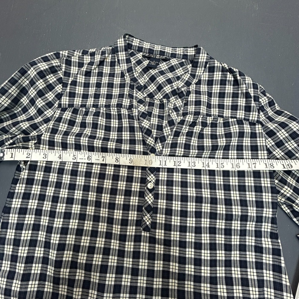 Lucky Brand Plaid Blouse Women's Size Small Black White Gingham 3/4 Sleeve Top - Picture 7 of 11